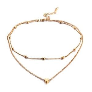 New Heart Double Layer Women’s Golden Alloy Beads Adjustable Choker Necklace